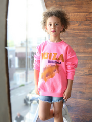Ibiza Bohemia Kids Sweatshirt - Hot Pink with Mustard/Purple Print