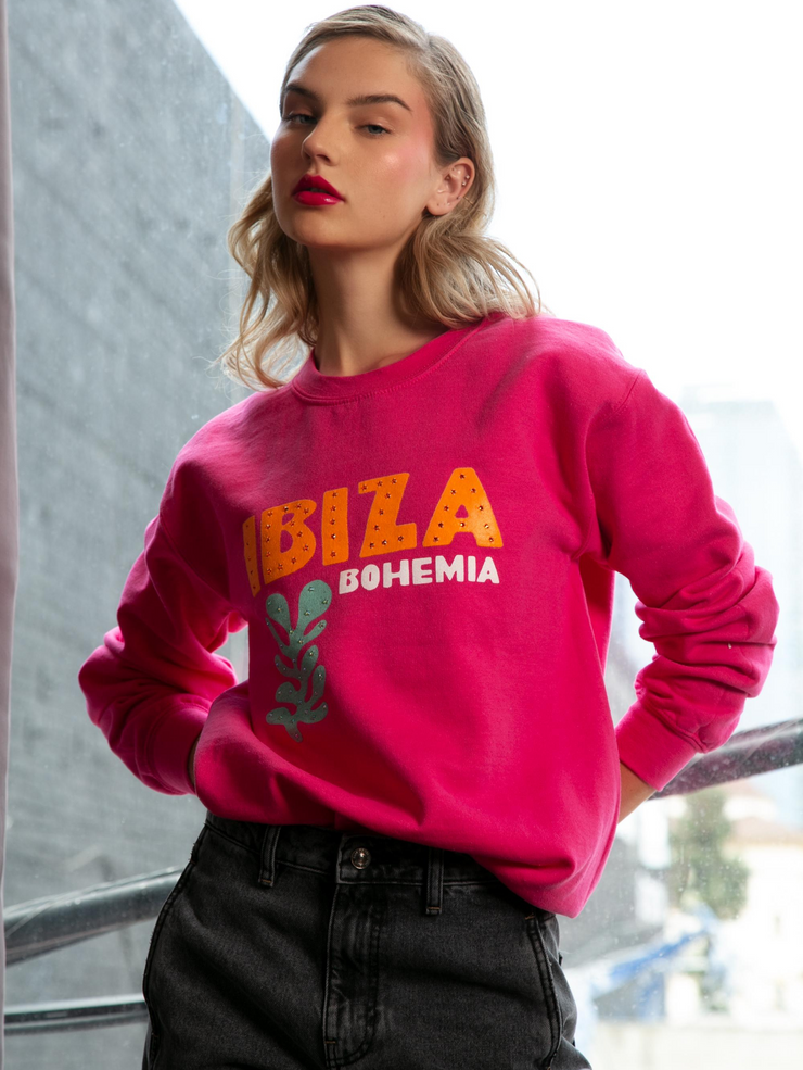Ibiza Bohemia Boyfriend Sweatshirt - Fuchsia