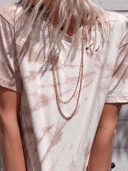JULIA Hand tie dyed and distressed cotton tee shirt in tan